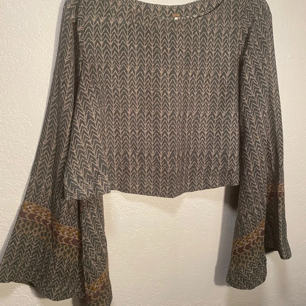 Free People Womens Blouse Boho With Bell Sleeves